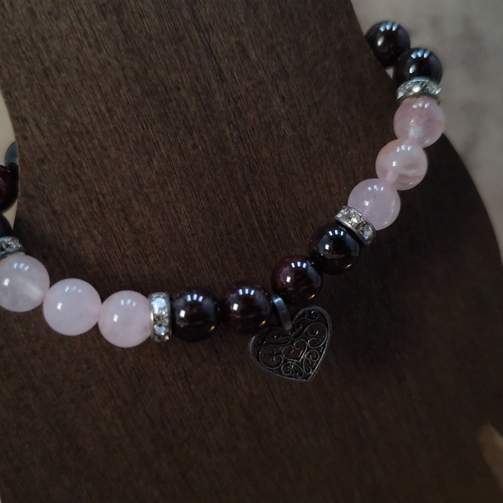 Armband rozenkwarts granaat - Afbeelding 2