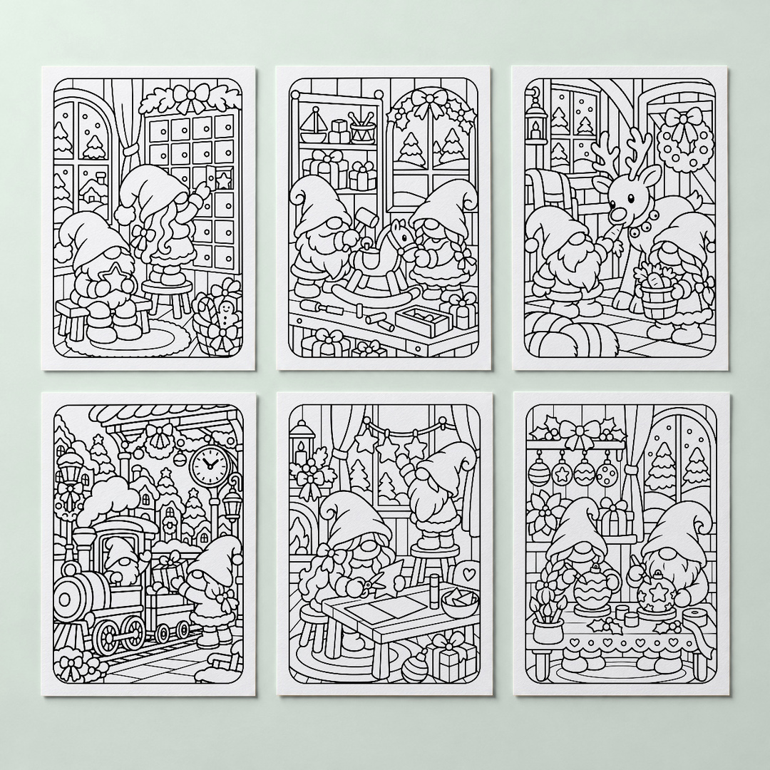 Gnomey coloring · GNOMEY KERST Deel 2 02 Platen 01-06 · ingekleurde cover ter inspiratie