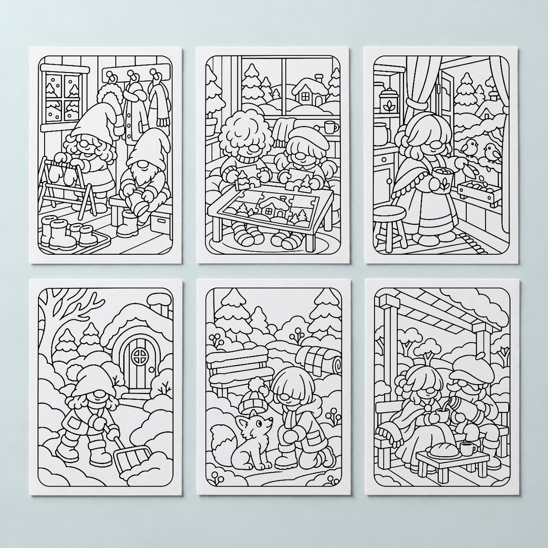 Gnomey coloring · GNOMEY WINTER Deel 1 02 Platen 01-06 · ingekleurde cover ter inspiratie