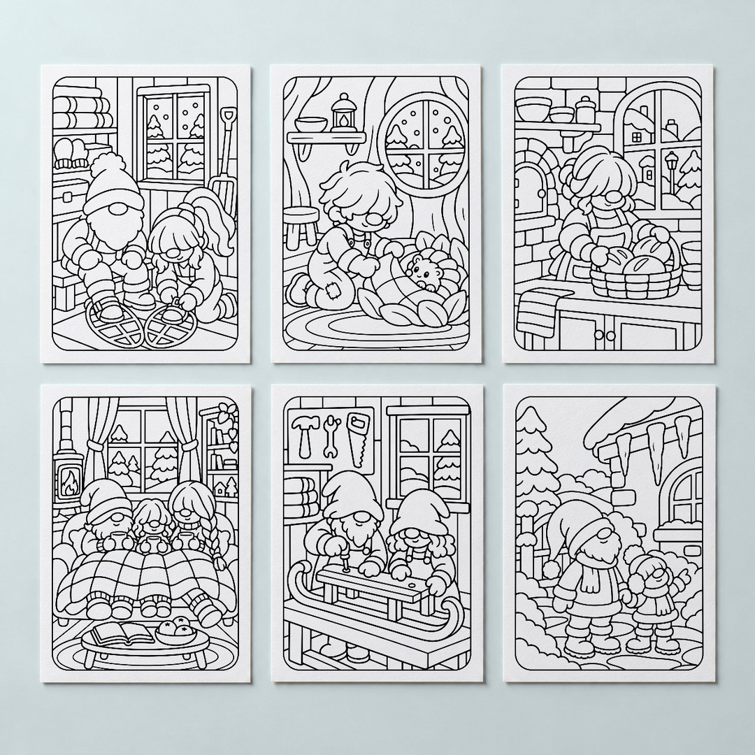 Gnomey coloring · GNOMEY WINTER Deel 1 03 Platen 07-12 · ingekleurde cover ter inspiratie